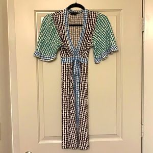 BCBG colorful, geometric wrap dress
